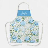 水彩青いアジサイの花の名前 エプロン (正面)