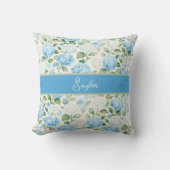 水彩青いアジサイの花の名前 クッション (正面)