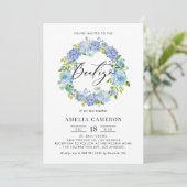 水彩青いアジサイの花輪のバウティスモ招待状 招待状 (スタンド正面)