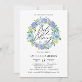 水彩青いアジサイの花輪 赤ちゃん祝福 招待状 (正面)