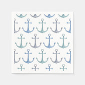 水彩青いアンカー。海事ビーチパターン スタンダードカクテルナプキン (正面)