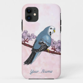 水彩青いインコと花 iPhone 11 ケース