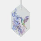 水彩青いガーデンフラワーハチドリ ガラスオーナメント (正面右)