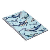 水彩青いクジラとイルカ、海獣 ノートブック (右側)