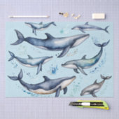 水彩青いクジラとイルカ、海獣 薄葉紙 (クラフト)