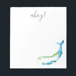 水彩青いクジラのパーソナライズされた文房具 ノートパッド<br><div class="desc">可愛くて沿岸のシンプルこの文房具はネイビーのブルーの手で書いたタイポグラフィで設定した「ahoy」という言葉と私のブルーのホエーオリジナルの水彩画を使ったデザインを使った文房具で航海のパーソナライズされた、あなたの名前やモノグラムを含めることができる。ビーチをテーマにしたパーティーの好意や子供の贈り物アイディアに最適。Victoria Grigaliunasによるこのようなデザインの詳細については、www.zazzle.com/dotellabelleを参照してください</div>