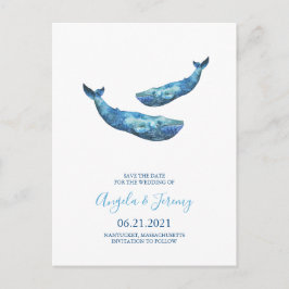 水彩青いクジラのSave the Date 案内ポストカード