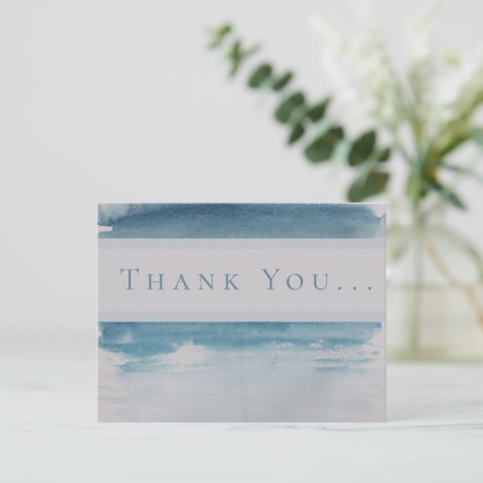 水彩青いスプラス結婚式招待状ありがとう ポストカード (スタンド正面)