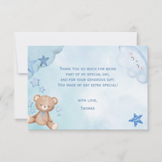 水彩青いテディベアの子供たち サンキューカード (正面)
