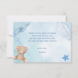 水彩青いテディベアの子供たち サンキューカード