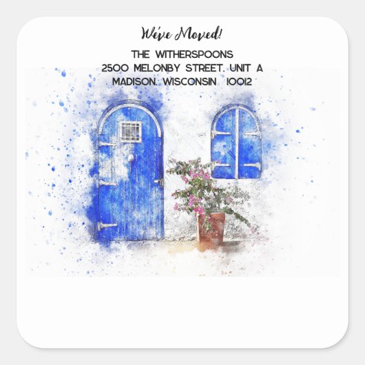 水彩青いドア我々；移動した封筒用シール スクエアシール (正面)