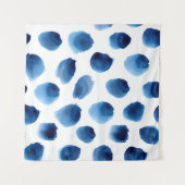 水彩青いドット：手の継ぎ目絵を描のない点 タペストリー (正面(横))