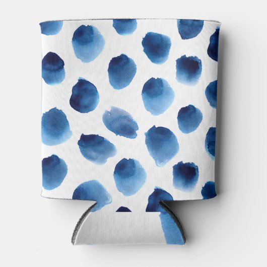 水彩青いドット：手の継ぎ目絵を描のない点 缶クーラー (正面)