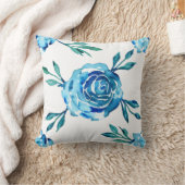 水彩青いバラと葉 クッション (ブランケット)