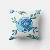 水彩青いバラと葉 クッション (裏面)