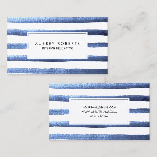 水彩青いパターストライプンプロフェッショナル 名刺 (正面/裏面)