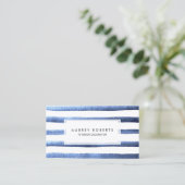 水彩青いパターストライプンプロフェッショナル 名刺 (スタンド正面)