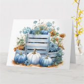 水彩青いパンプキンと花 カード (黄色い花)
