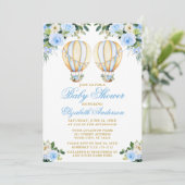 水彩青いフローラバルーン双生児シャワー 招待状 (スタンド正面)