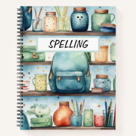 水彩青いランドセルを棚に ノートブック