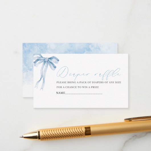 水彩青いリボン赤ちゃんシャワーおむつラフ エンクロージャーカード (正面/裏面インサイチュ)