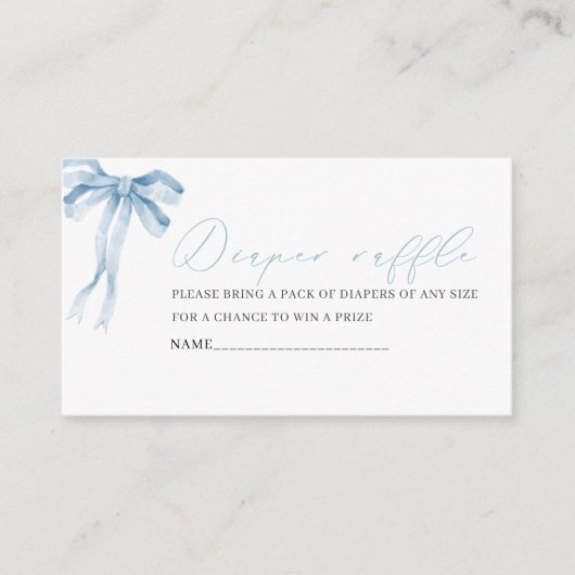 水彩青いリボン赤ちゃんシャワーおむつラフ エンクロージャーカード (正面)