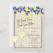 水彩青いレモンのマティーニ イエローのストライプ 招待状 (正面)