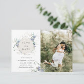 水彩青いワイルドフラワー2枚の写真保存日 招待状 (スタンド正面)