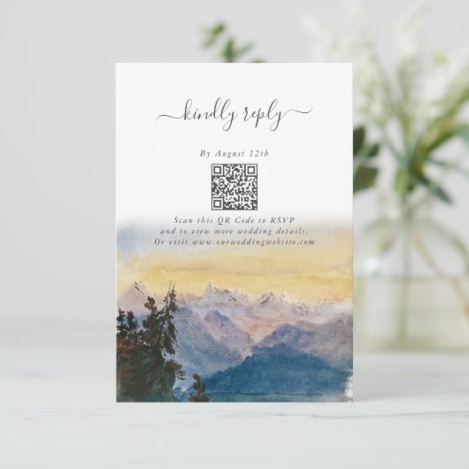 水彩青い山々パイン結婚ズ エンクロージャーカード (スタンド正面)