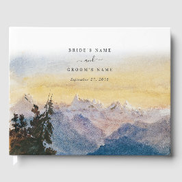水彩青い山々パイン結婚ズ ゲストブック