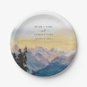 水彩青い山々パイン結婚ズ ペーパープレート (正面)