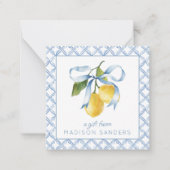 水彩青い弓レモンのギフトエンクロージャ ノートカード (正面)