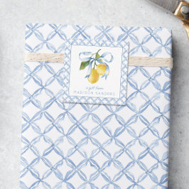 水彩青い弓レモンのギフトエンクロージャ ノートカード