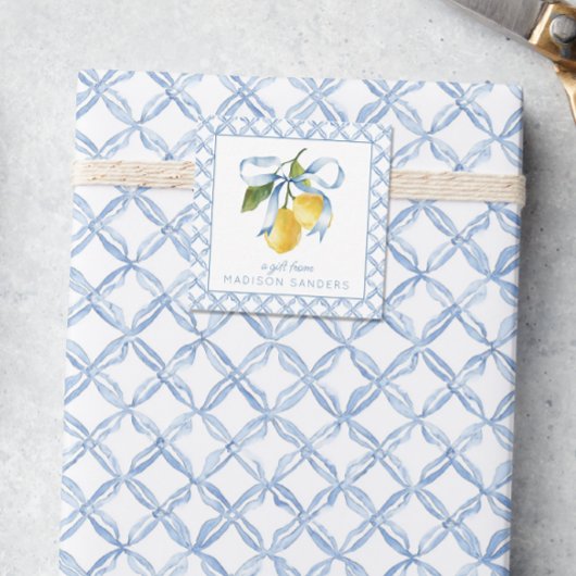 水彩青い弓レモンのギフトエンクロージャ ノートカード