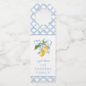 水彩青い弓レモンのギフトエンクロージャ ボトルネックタグ (正面)