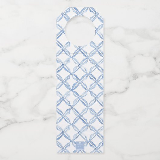 水彩青い弓レモンのギフトエンクロージャ ボトルネックタグ (裏面)