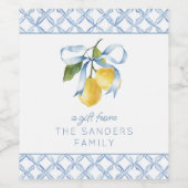 水彩青い弓レモンのギフトエンクロージャ ワインラベル (シングルラベル)