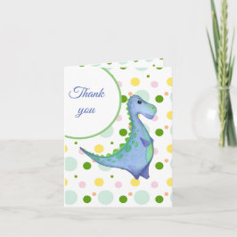 水彩青い恐竜ボーイズ誕生日パーティー サンキューカード