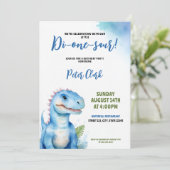 水彩青い恐竜男の赤ちゃん1st誕生日 招待状 (スタンド正面)