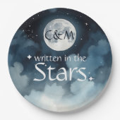 水彩青い星空の天空シナ結婚ーズ ペーパープレート (正面)