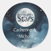 水彩青い星空の天空シナ結婚ーズ ラウンドシール (正面)