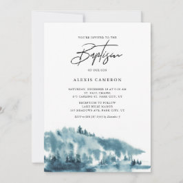 水彩青い森の冬のバプテスマ 招待状