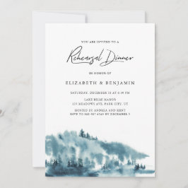 水彩青い森の冬のリハーサルディナー 招待状