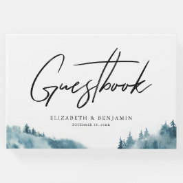 水彩青い森の冬の結婚式 ゲストブック
