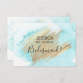 水彩青い水を私の花嫁にしてくれる？ 招待状 (正面/裏面)