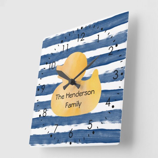 水彩青い水色イエローラバーダック スクエア壁時計 (傾斜)