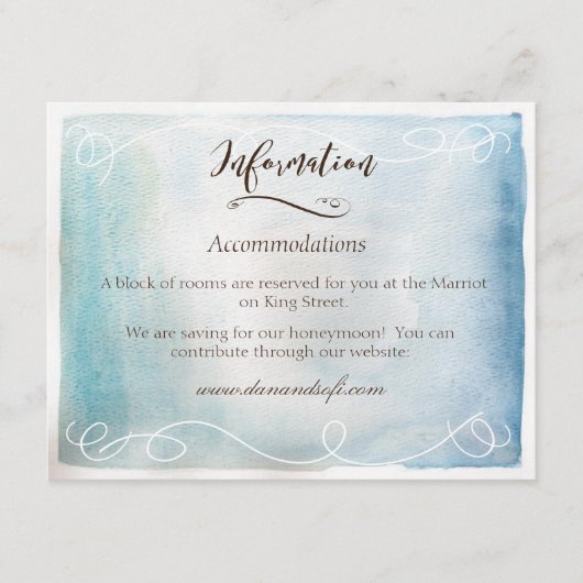 水彩青い海または空の情報カード エンクロージャーカード (正面)