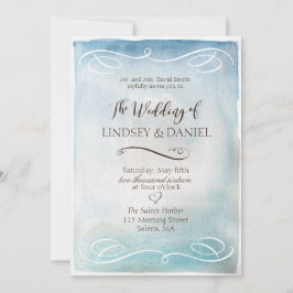 水彩青い海または空結婚式招待状 招待状