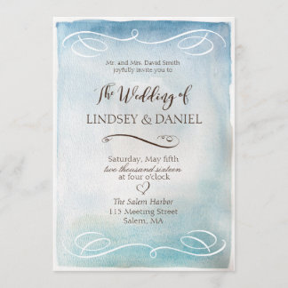 水彩青い海または空結婚式招待状 招待状
