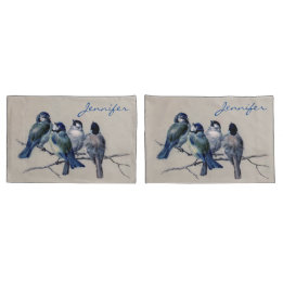 水彩青い灰色の鳥の枝ヴィンテージ 枕カバー